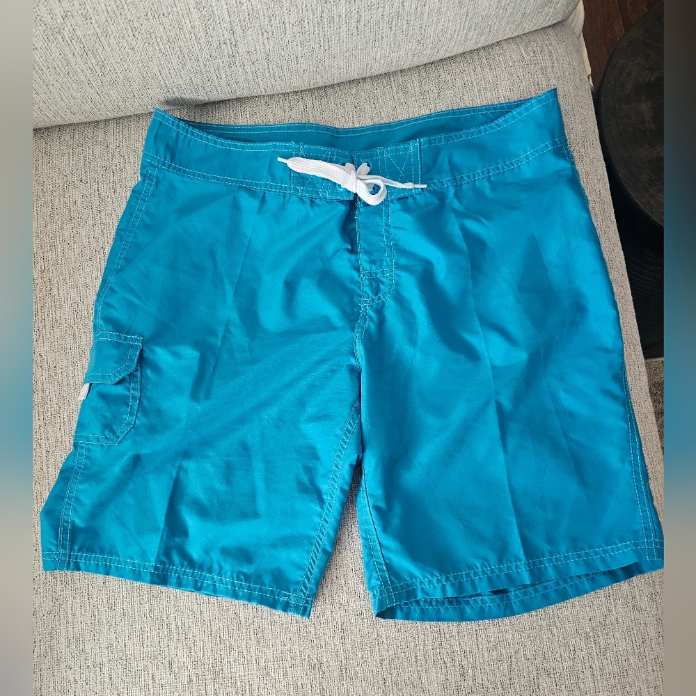 Kanu Surf Women’s Board Shorts Marina Aqua Teal Swim Shorts Drawstring Size 12